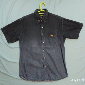 Navy Gradient Denim Short Sleeve Button Down Shirt US Size S, Asian size M